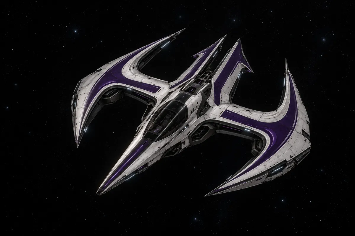 Le vaisseau blanc et violet dans l'espace
