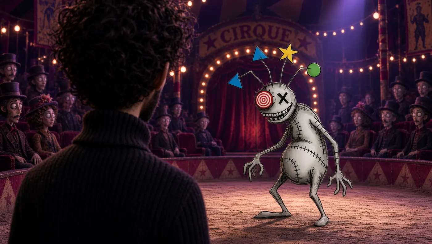 Face à la poupée de chiffon, au cirque
