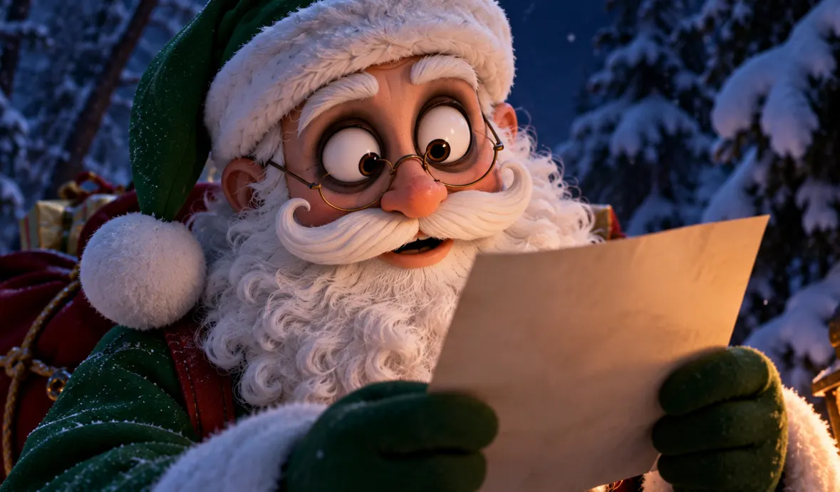 Le Père Noël vert lit une lettre
